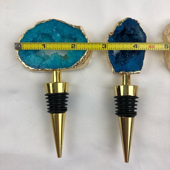 Blue Crystal Quartz Druzy Geode gold plated wine bottle stopper topper stone - Picture 10 of 11